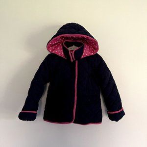Only Kids Girls 24 Months Navy Blue Quilted Winter Jacket Coat Pink Hearts